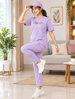 Lavender Tencel Printed Co Ord Set for Women - Mangai Nighties