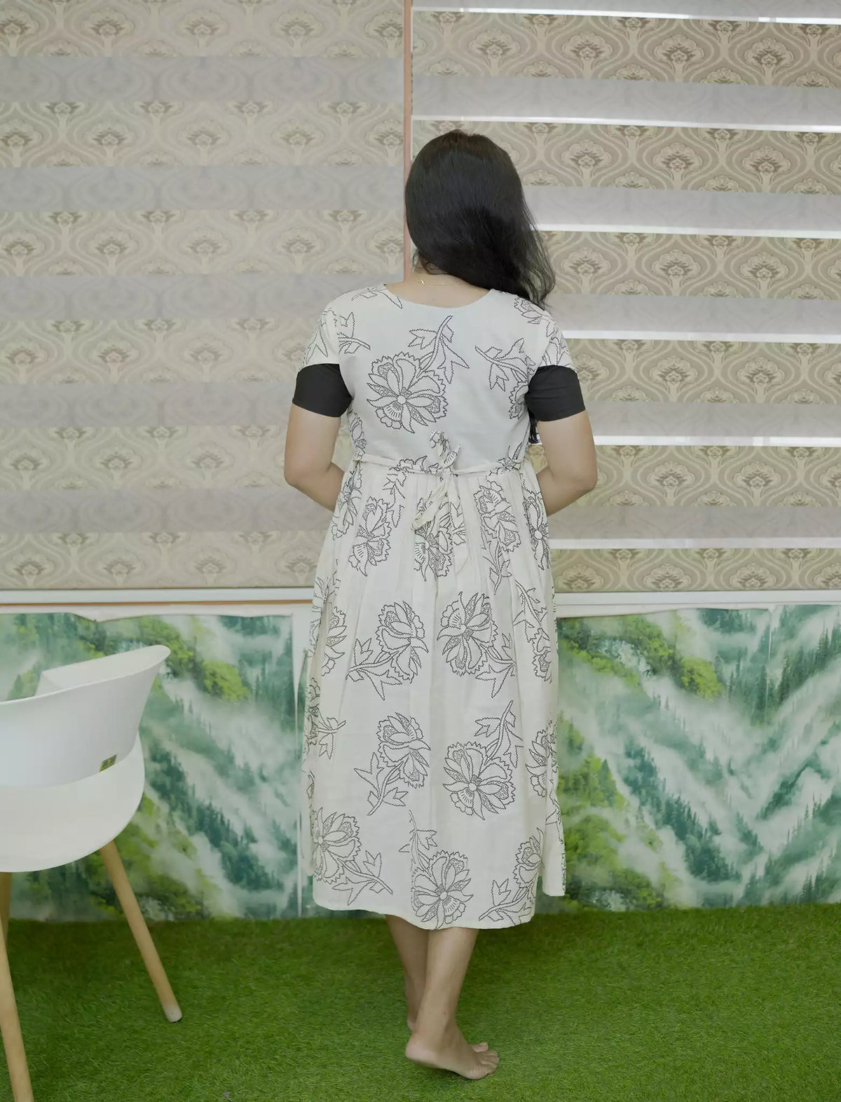 Floral Print Festive Wear Rayon Vatican Maxi Frock with Side Pocket- Mangai Nighties