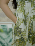 Abstract Botanical Foliage Print Festive Wear Vatican Maxi Frock - Mangai Nighties