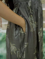Leaf Foliage Sketch Printed Rayon Vatican Maxi Frock with V-Neck Trim - Mangai Nighties