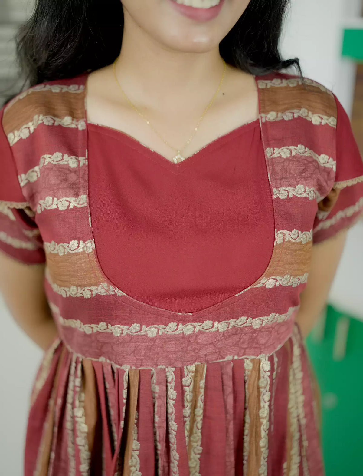 Ethnic Ornamental Stripe Print Vatican Maxi Frock with Back Tie - Mangai Nighties