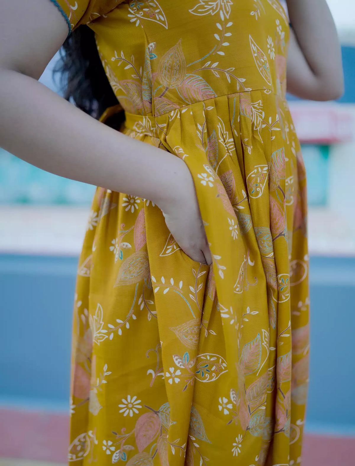 Paisley Floral Printed Rayon Vatican Maxi Frock with Petal Sleeve - Mangai Nighties