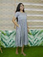 Floral & Leaf Print Rayon Vatican Maxi Frock with Back Tie - Mangai Nighties