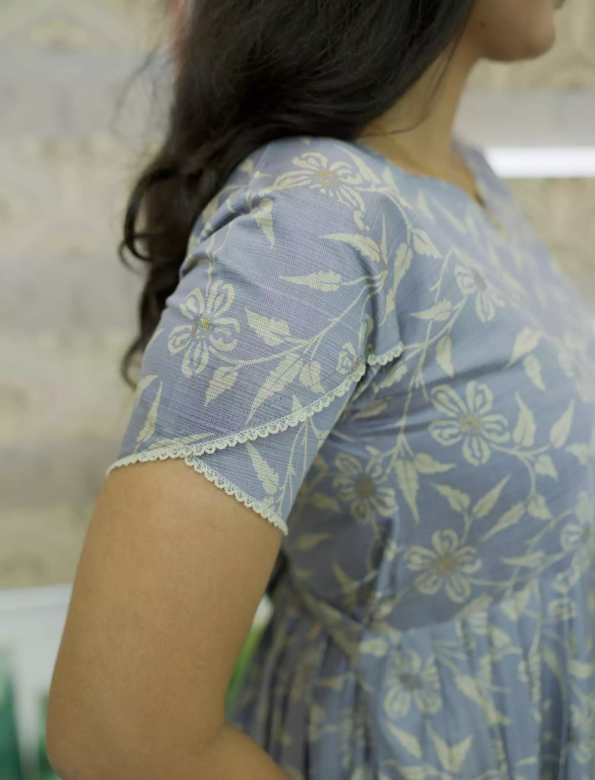 Floral & Leaf Print Rayon Vatican Maxi Frock with Back Tie - Mangai Nighties