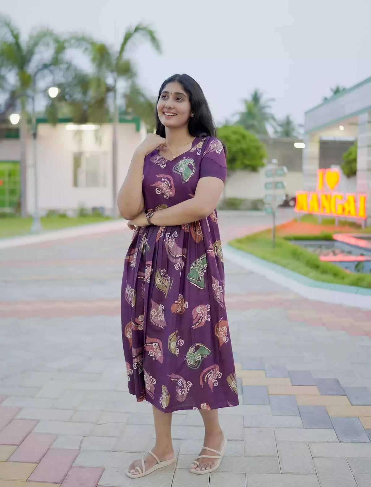Festive Wear Paisley Print Rayon Vatican Flared Maxi Frock - Mangai Nighties