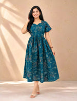 Paisley Floral Printed Rayon Vatican Maxi Frock with Petal Sleeve - Mangai Nighties