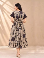 Swirling Rose Floral Vine Print Vatican Maxi Frock with Petal Sleeve - Mangai Nighties