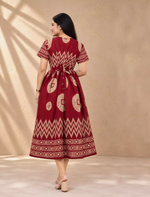 Geometric Batik Print Rayon Vatican Frock with Back Tie Rope - Mangai Nighties
