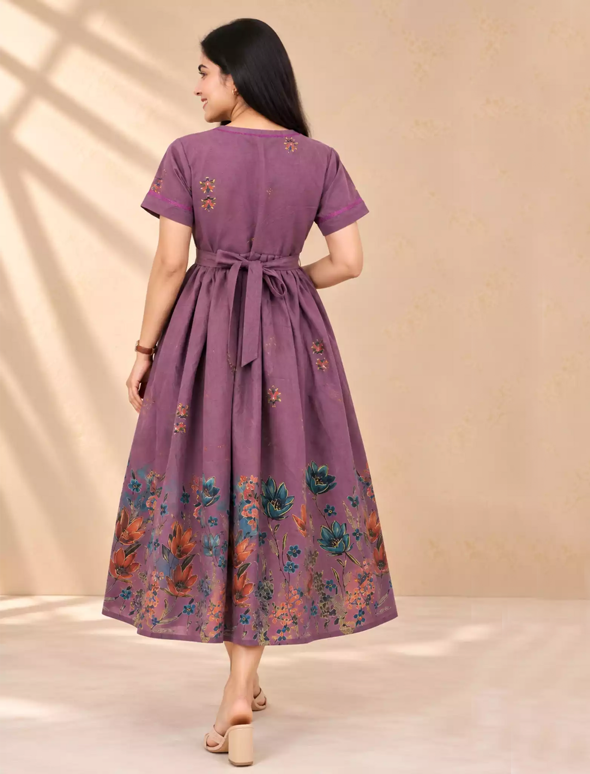 Floral Garden Border Print Petal Sleeve Vatican Maxi Frock- Mangai Nighties