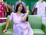 Cream Floral Rayon Long Frock with V Lace Neck, Pocket & Back Tie – Mangai Nighties
