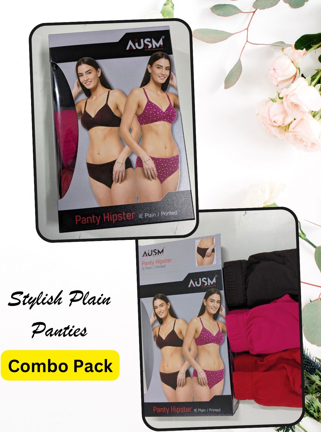 AUSM Premium Cotton Panty - Superior Quality | Comfort Elastic Type | Beautiful Plain Panties (AUSM & ELVYA)