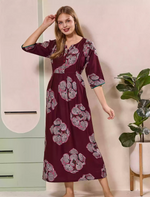 Floral Print Kurti Style Long Sleeve with Pocket – Mangai Nighties