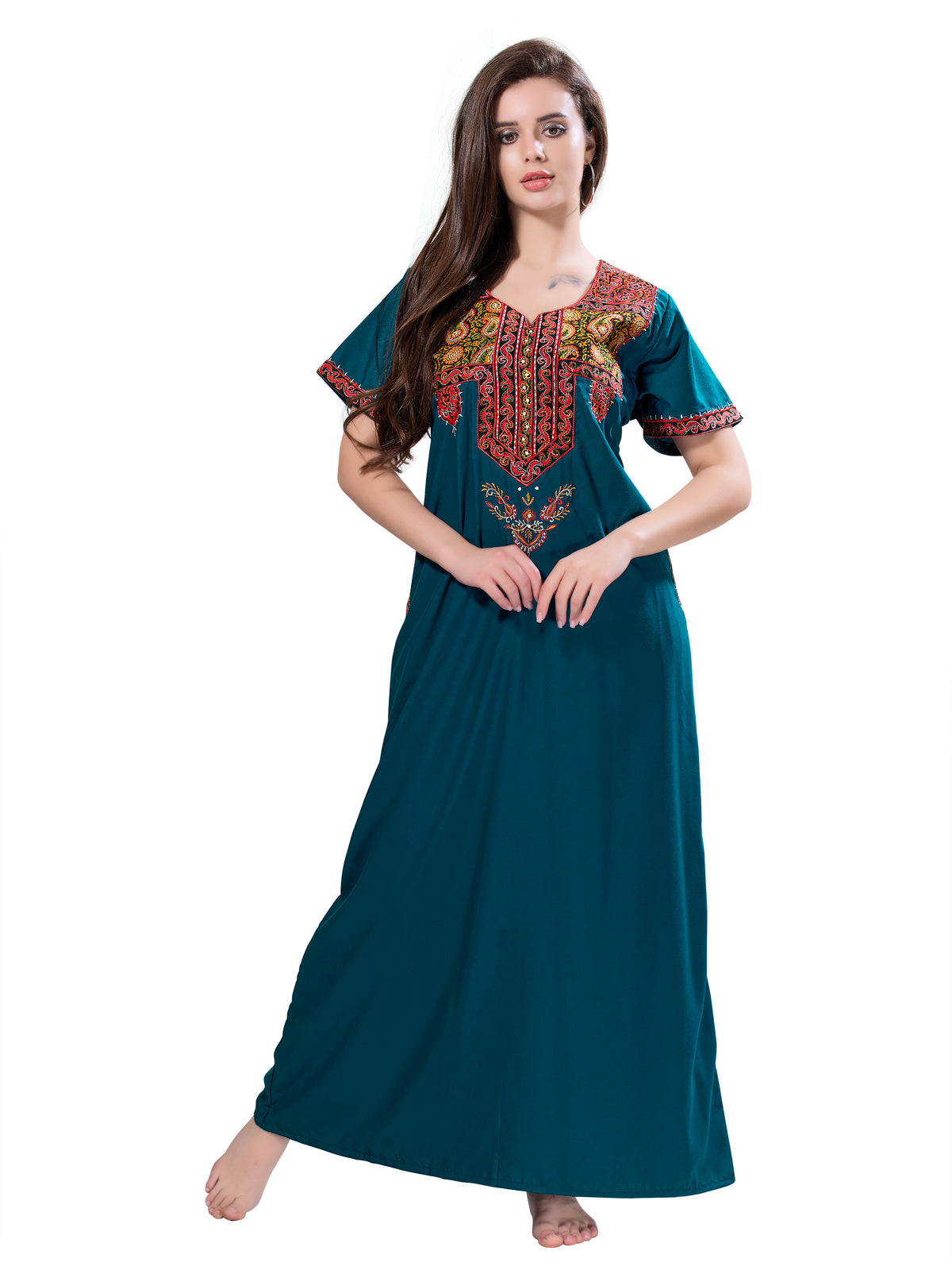 MANGAI Premium KARACHI Embroidery Nighties | Beautiful Embroidery Design's | Branded Quality | Half Sleeve | Regular Model | Stylish Nightdress for Women (KEM)