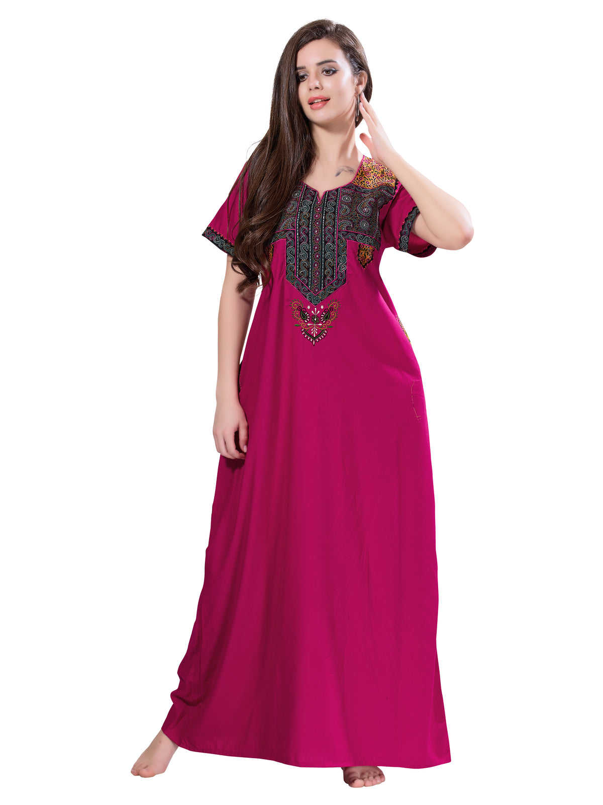 MANGAI Premium KARACHI Embroidery Nighties | Beautiful Embroidery Design's | Branded Quality | Half Sleeve | Regular Model | Stylish Nightdress for Women (KEM)