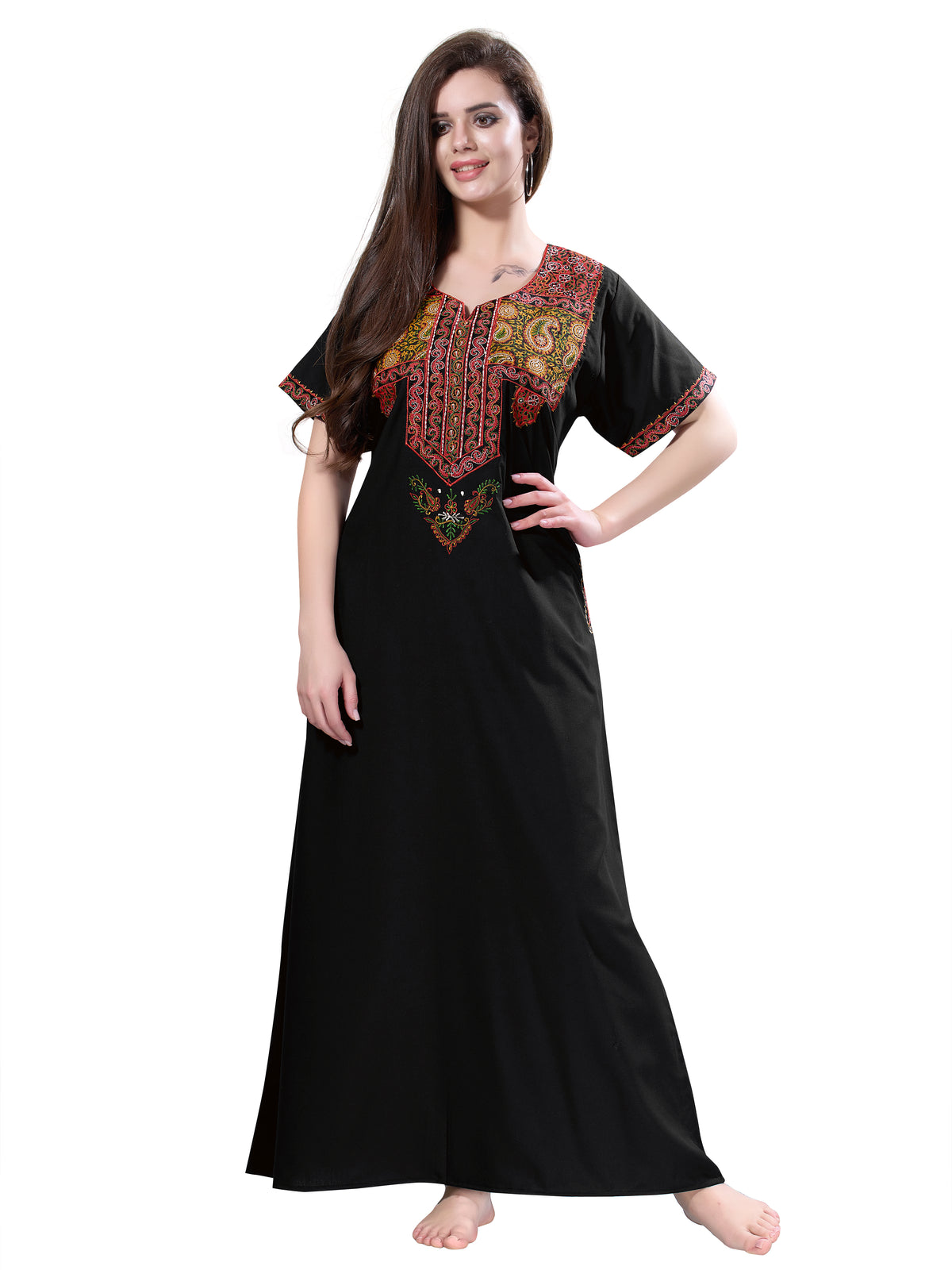 MANGAI Premium KARACHI Embroidery Nighties | Beautiful Embroidery Design's | Branded Quality | Half Sleeve | Regular Model | Stylish Nightdress for Women (KEM)