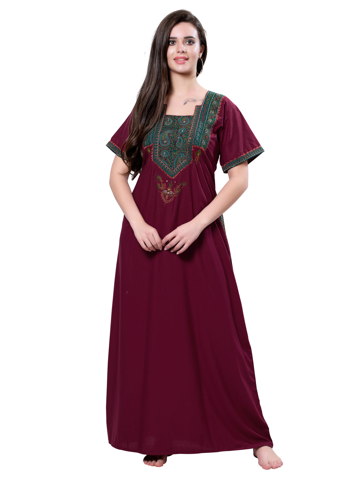 MANGAI Premium KARACHI Embroidery Nighties | Beautiful Embroidery Design's | Branded Quality | Half Sleeve | Regular Model | Stylish Nightdress for Women