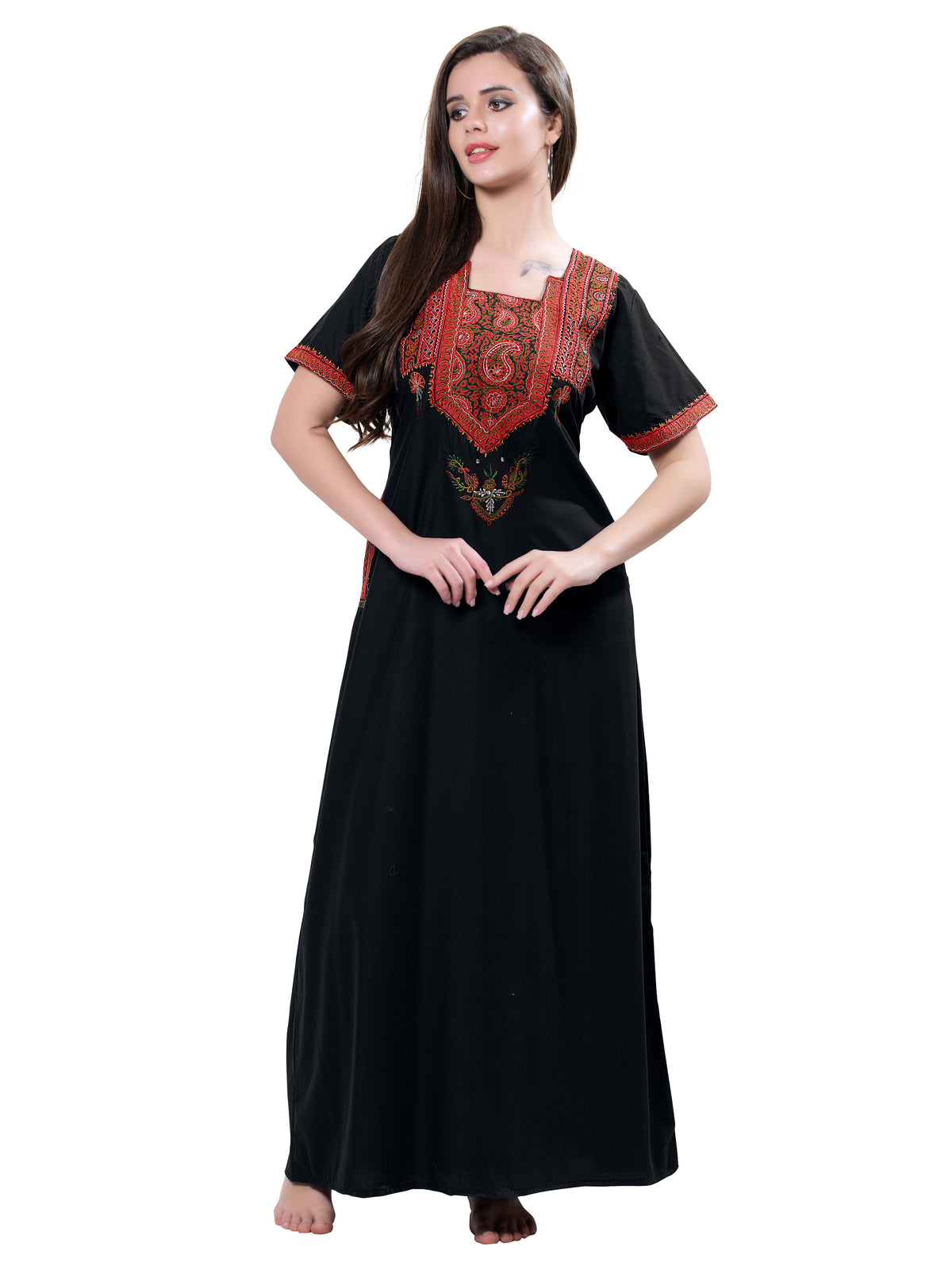 MANGAI Premium KARACHI Embroidery Nighties | Beautiful Embroidery Design's | Branded Quality | Half Sleeve | Regular Model | Stylish Nightdress for Women (KEM)