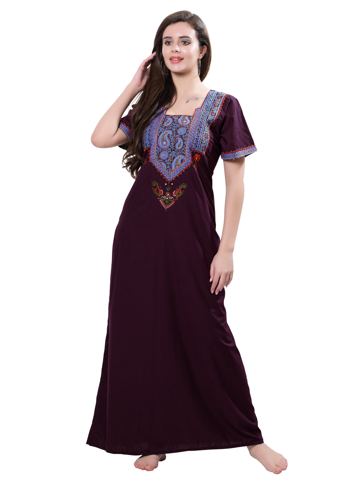 MANGAI Premium KARACHI Embroidery Nighties | Beautiful Embroidery Design's | Branded Quality | Half Sleeve | Regular Model | Stylish Nightdress for Women (KEM)