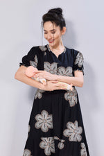 Oversized Stylized Floral Picoting Maternity & Feeding Maxi Dress for Women – Comfort Casual Maxi Frock with Invisible Zipper Nursing Wear