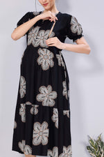 Oversized Stylized Floral Picoting Maternity & Feeding Maxi Dress for Women – Comfort Casual Maxi Frock with Invisible Zipper Nursing Wear