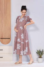 Oversized Stylized Floral Picoting Maternity & Feeding Maxi Dress for Women – Comfort Casual Maxi Frock with Invisible Zipper Nursing Wear