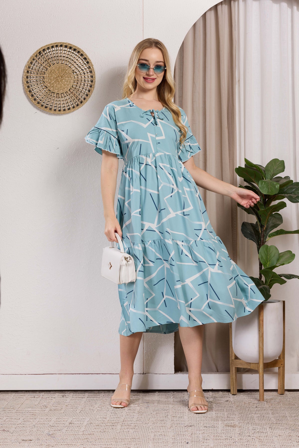 Rayon MAXI FROCK Model Nighties | Fancy Petal Sleeve | Fancy Neck & Side Pocket | Pleated Frock MAXI Style | Trendy Collection's for Stylish Women & Teenage Girl (PSG-H)