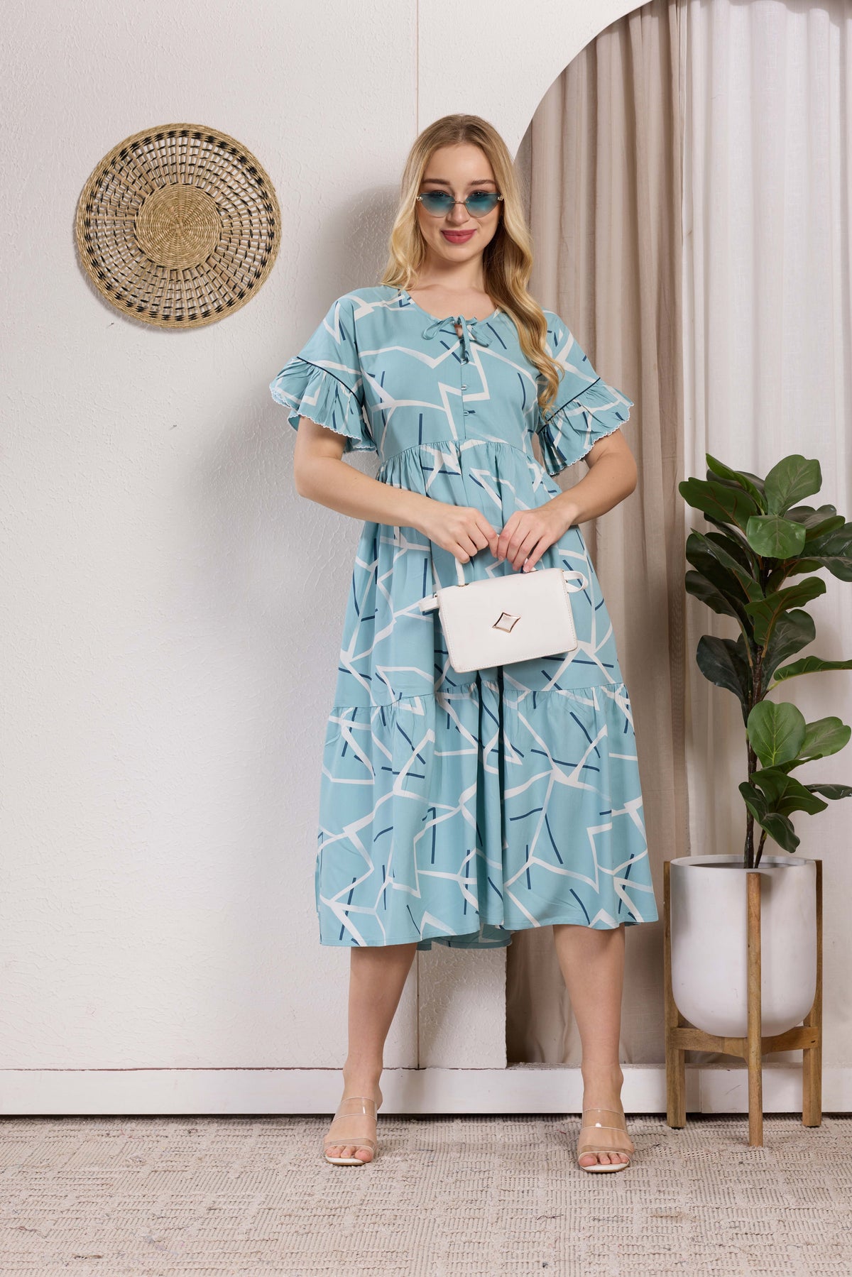 Rayon MAXI FROCK Model Nighties | Fancy Petal Sleeve | Fancy Neck & Side Pocket | Pleated Frock MAXI Style | Trendy Collection's for Stylish Women & Teenage Girl (PSG-H)