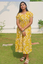 Rayon Colourful Foil Printing Gathering Frock Model Nighties | Side Pocket and Gathering Front Rope | Fancy Sleeve & Maxi Frock Nightwear for Stylish Women's (FGF)