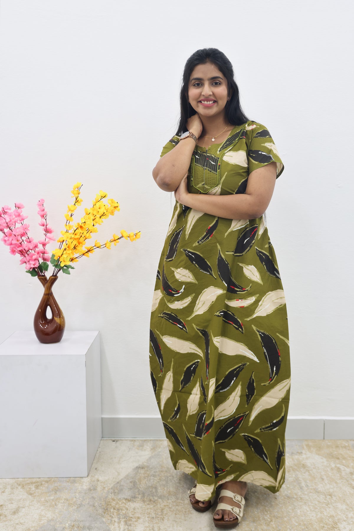 MANGAI New Regular Fit Cotton Printed Nighties - All Over Printed Stylish Nightwear for Stylish Women | Side Cut Pocket | Beautiful Nighties for Stylish Women's | Colourful Printed Cotton Nighties (SLB)