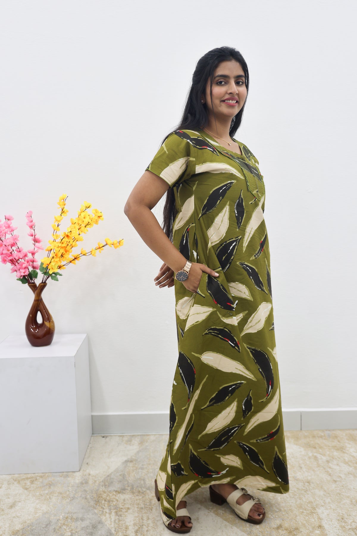 MANGAI New Regular Fit Cotton Printed Nighties - All Over Printed Stylish Nightwear for Stylish Women | Side Cut Pocket | Beautiful Nighties for Stylish Women's | Colourful Printed Cotton Nighties (SLB)