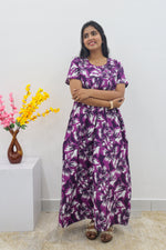 MANGAI Cotton Printed Pleated Nighties - All Over Printed Stylish Nighties | Side Cut Pocket | Front Open Zipper Type | Beautiful Nighties for Stylish Women's (SLB-P)