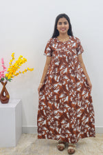MANGAI Cotton Printed Pleated Nighties - All Over Printed Stylish Nighties | Side Cut Pocket | Front Open Zipper Type | Beautiful Nighties for Stylish Women's (SLB-P)