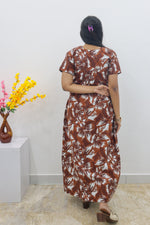 MANGAI Cotton Printed Pleated Nighties - All Over Printed Stylish Nighties | Side Cut Pocket | Front Open Zipper Type | Beautiful Nighties for Stylish Women's (SLB-P)
