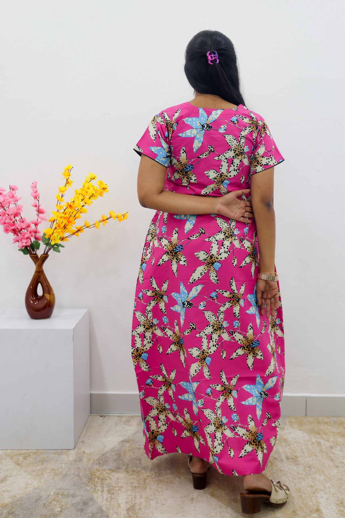 MANGAI New Regular Fit Cotton Printed Nighties - All Over Printed Stylish Nightwear for Stylish Women | Side Cut Pocket | Beautiful Nighties for Stylish Women's | Colourful Printed Cotton Nighties (SLB)