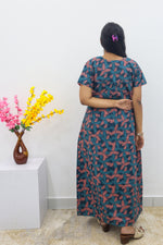 MANGAI Cotton Printed Pleated Nighties - All Over Printed Stylish Nighties | Side Cut Pocket | Front Open Zipper Type | Beautiful Nighties for Stylish Women's (SLB-P)