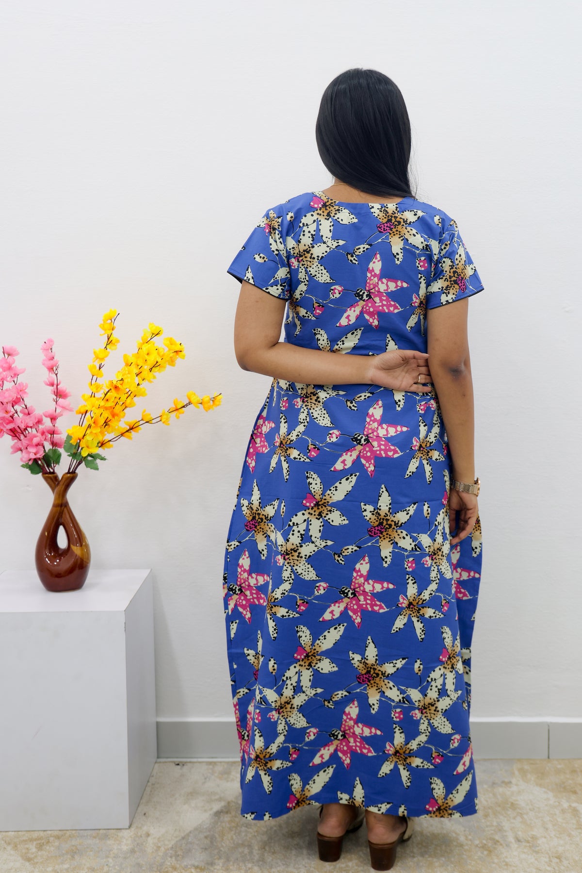 MANGAI New Regular Fit Cotton Printed Nighties - All Over Printed Stylish Nightwear for Stylish Women | Side Cut Pocket | Beautiful Nighties for Stylish Women's | Colourful Printed Cotton Nighties (SLB)