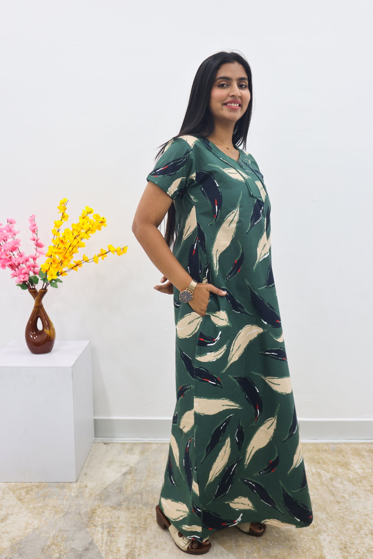 MANGAI New Regular Fit Cotton Printed Nighties - All Over Printed Stylish Nightwear for Stylish Women | Side Cut Pocket | Beautiful Nighties for Stylish Women's | Colourful Printed Cotton Nighties (SLB)