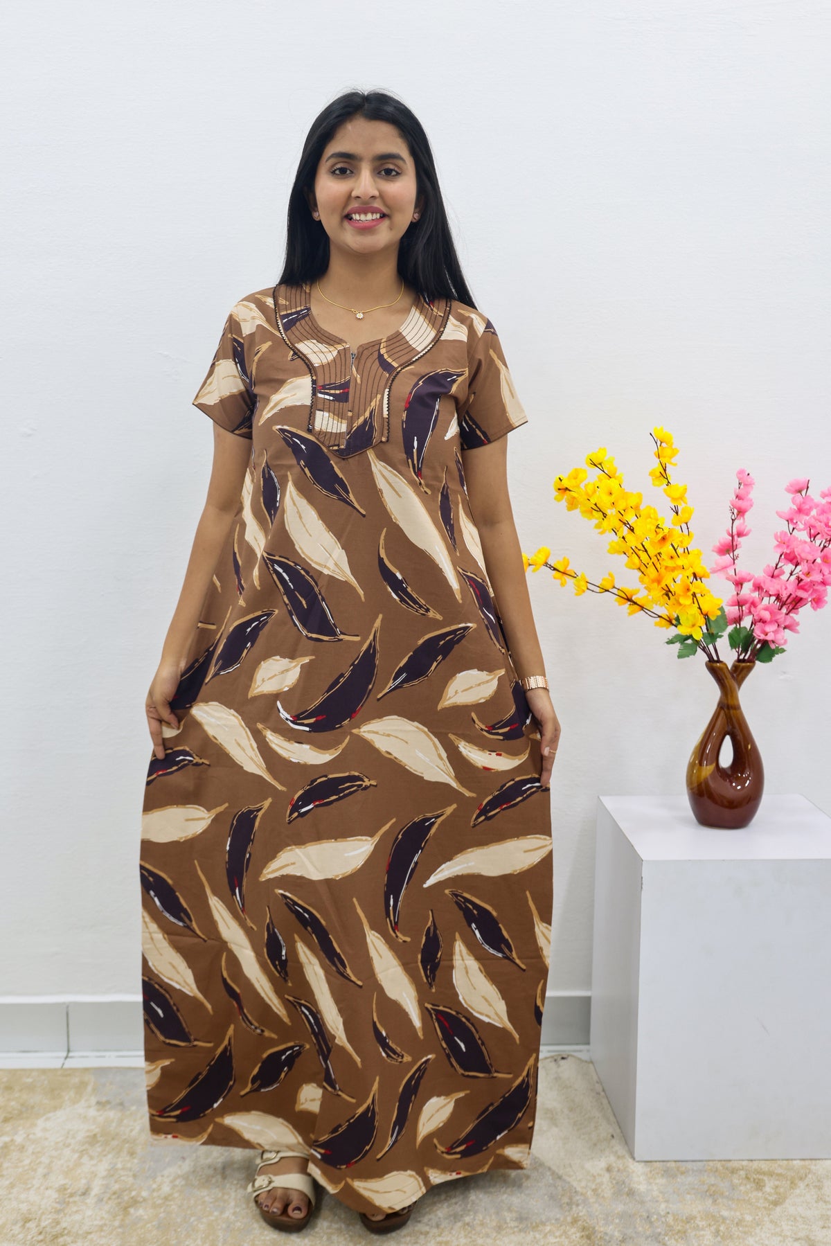 MANGAI New Regular Fit Cotton Printed Nighties - All Over Printed Stylish Nightwear for Stylish Women | Side Cut Pocket | Beautiful Nighties for Stylish Women's | Colourful Printed Cotton Nighties (SLB)