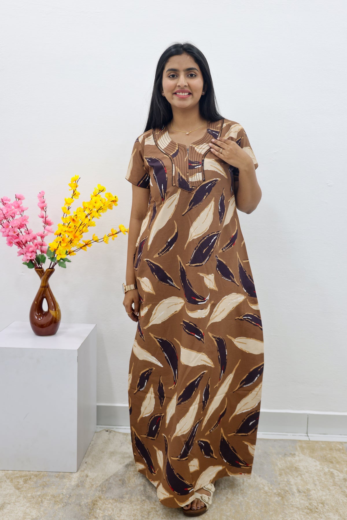 MANGAI New Regular Fit Cotton Printed Nighties - All Over Printed Stylish Nightwear for Stylish Women | Side Cut Pocket | Beautiful Nighties for Stylish Women's | Colourful Printed Cotton Nighties (SLB)