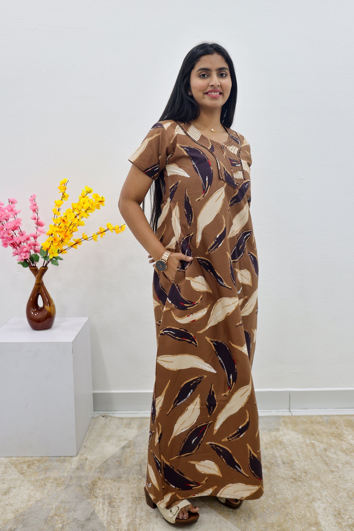 MANGAI New Regular Fit Cotton Printed Nighties - All Over Printed Stylish Nightwear for Stylish Women | Side Cut Pocket | Beautiful Nighties for Stylish Women's | Colourful Printed Cotton Nighties (SLB)