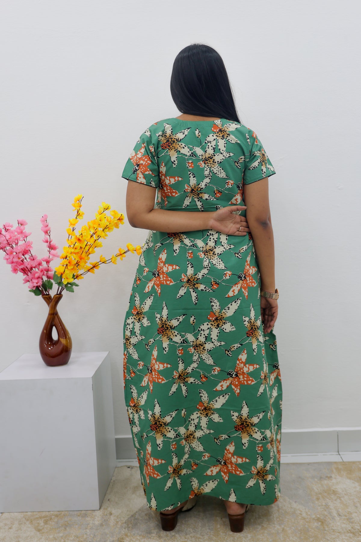 MANGAI New Regular Fit Cotton Printed Nighties - All Over Printed Stylish Nightwear for Stylish Women | Side Cut Pocket | Beautiful Nighties for Stylish Women's | Colourful Printed Cotton Nighties (SLB)