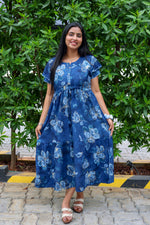 Rayon Colourful Foil Printing Gathering Frock Model Nighties | Side Pocket and Gathering Front Rope | Fancy Sleeve & Maxi Frock Nightwear for Stylish Women's (FGF)