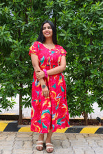 Rayon Colourful Foil Printing Gathering Frock Model Nighties | Side Pocket and Gathering Front Rope | Fancy Sleeve & Maxi Frock Nightwear for Stylish Women's (FGF)