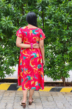 Rayon Colourful Foil Printing Gathering Frock Model Nighties | Side Pocket and Gathering Front Rope | Fancy Sleeve & Maxi Frock Nightwear for Stylish Women's (FGF)