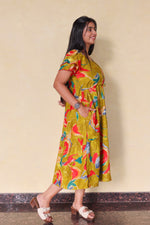 Rayon Colourful Foil Printing Gathering Frock Model Nighties | Side Pocket and Gathering Front Rope | Fancy Sleeve & Maxi Frock Nightwear for Stylish Women's (FGF)