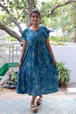 Rayon Colourful Foil Printing Gathering Frock Model Nighties | Side Pocket and Gathering Front Rope | Fancy Sleeve & Maxi Frock Nightwear for Stylish Women's (FGF)