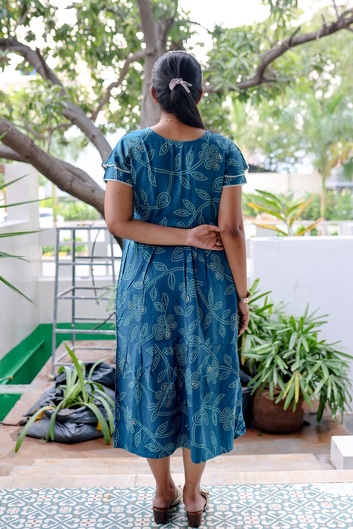 Rayon Colourful Foil Printing Gathering Frock Model Nighties | Side Pocket and Gathering Front Rope | Fancy Sleeve & Maxi Frock Nightwear for Stylish Women's (FGF)