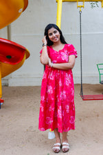 Rayon Colourful Foil Printing Gathering Frock Model Nighties | Side Pocket and Gathering Front Rope | Fancy Sleeve & Maxi Frock Nightwear for Stylish Women's (FGF)