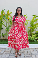 Rayon Colourful Foil Printing Gathering Frock Model Nighties | Side Pocket and Gathering Front Rope | Fancy Sleeve & Maxi Frock Nightwear for Stylish Women's (FGF)