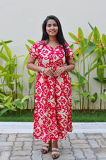 Rayon Colourful Foil Printing Gathering Frock Model Nighties | Side Pocket and Gathering Front Rope | Fancy Sleeve & Maxi Frock Nightwear for Stylish Women's (FGF)